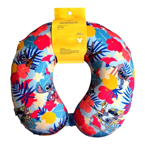 Disney Stitch Memory Foam Travel Neck Pillow Blue Floral U-Shaped Car Airplane - Picture 6 of 7